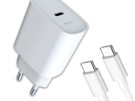 Carregador USB-C com Power Delivery + Cabo USB-C4-Ok 20W - Branco Cheap