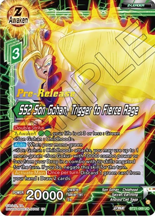 SS2 Son Gohan, Trigger to Fierce Rage (BT21-069) [Wild Resurgence Pre-Release Cards] For Sale