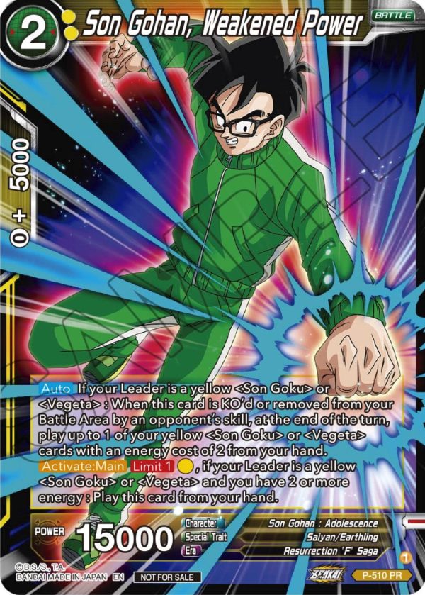 Son Gohan, Weakened Power (Zenkai Series Tournament Pack Vol.4) (P-510) [Tournament Promotion Cards] For Sale